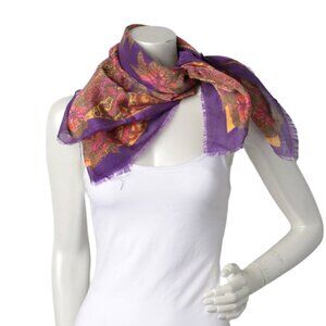 Vintage Semi Sheer Paisley Scarf Maple Leaf Fall Jewel Tone Lightweight